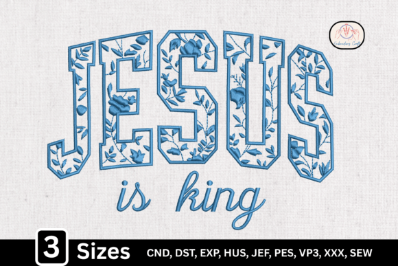 Blue Toile Floral Pattern Jesus Is King: A Timeless Embroidery Design
