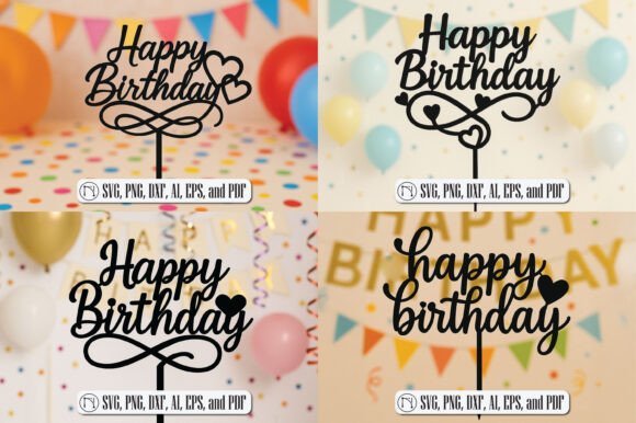 Happy Birthday Cake Topper SVG Bundle