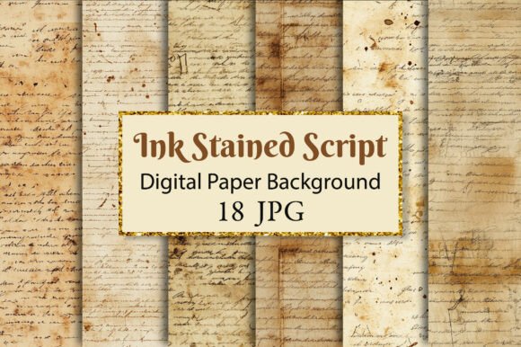Ink Stained Script Junk Journal Paper for Creative Projects