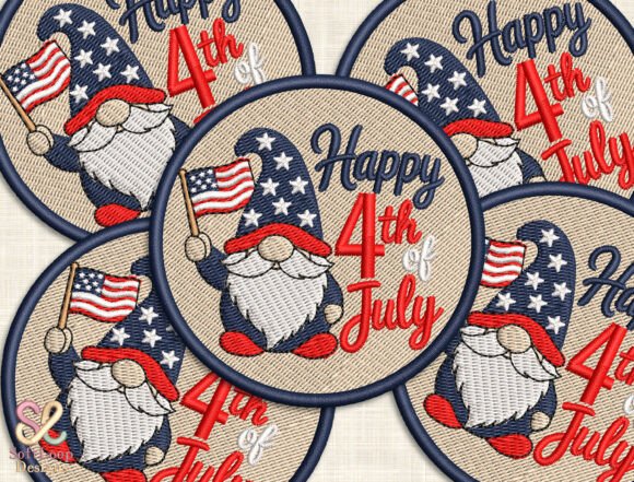 Patriotic Gnome Patch Embroidery Design for 4th of July